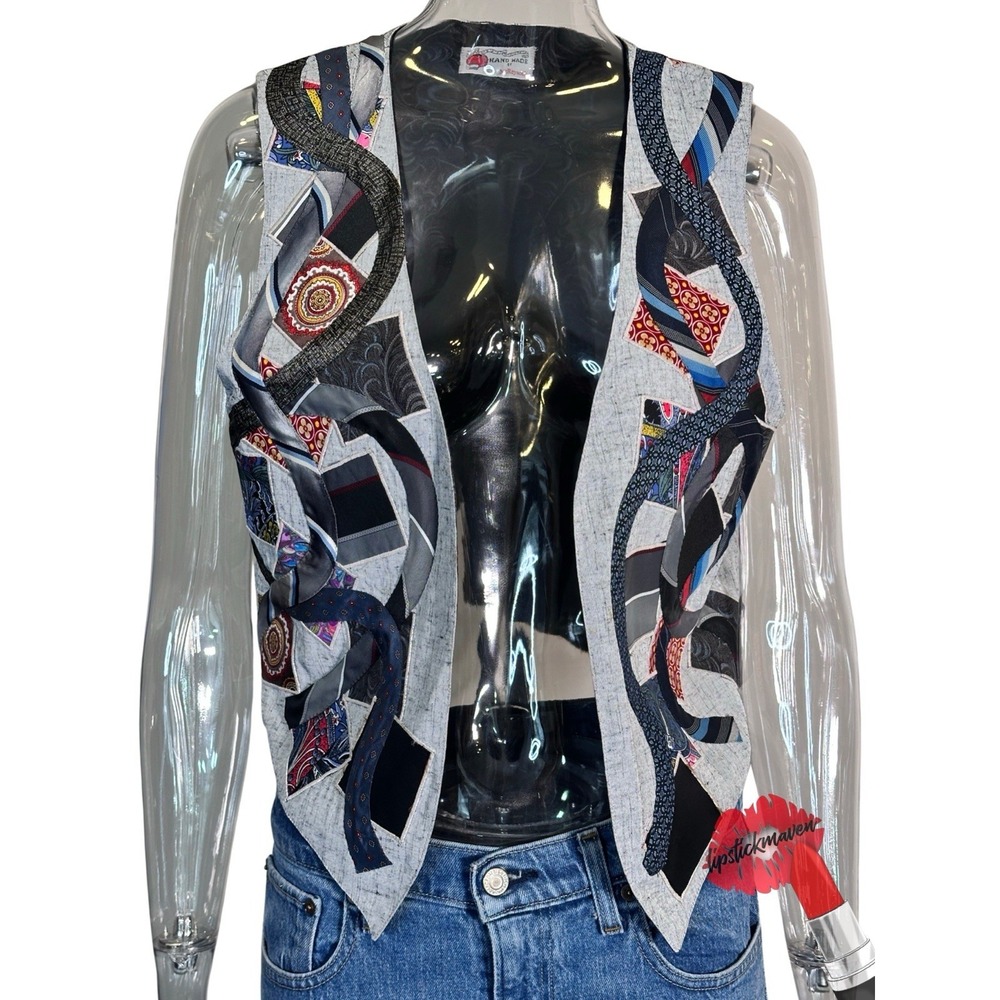 Patchwork Vest Womens No Size Tag Gray Hand Made Festival‎ Boho Hippie
